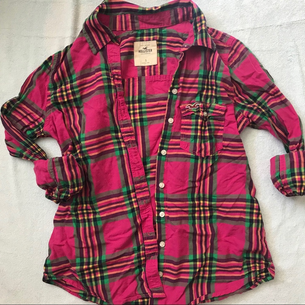 Pink plaid button down shirt